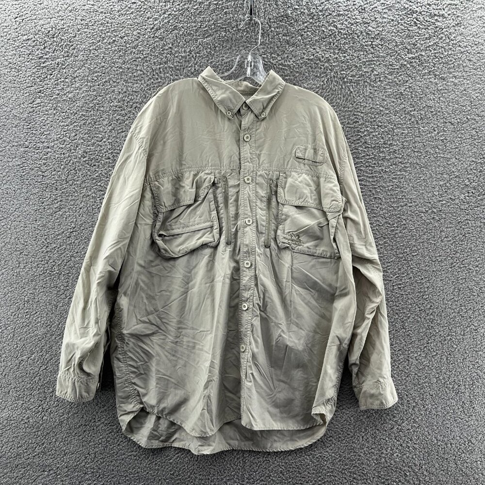 Cabelas Guidewear Shirt Mens XL Beige Nylon Long Sleeve Button Down Vented Fish